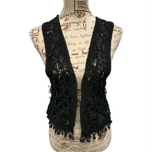 Andrea Jovine Elegant Black Crochet Vest Size M